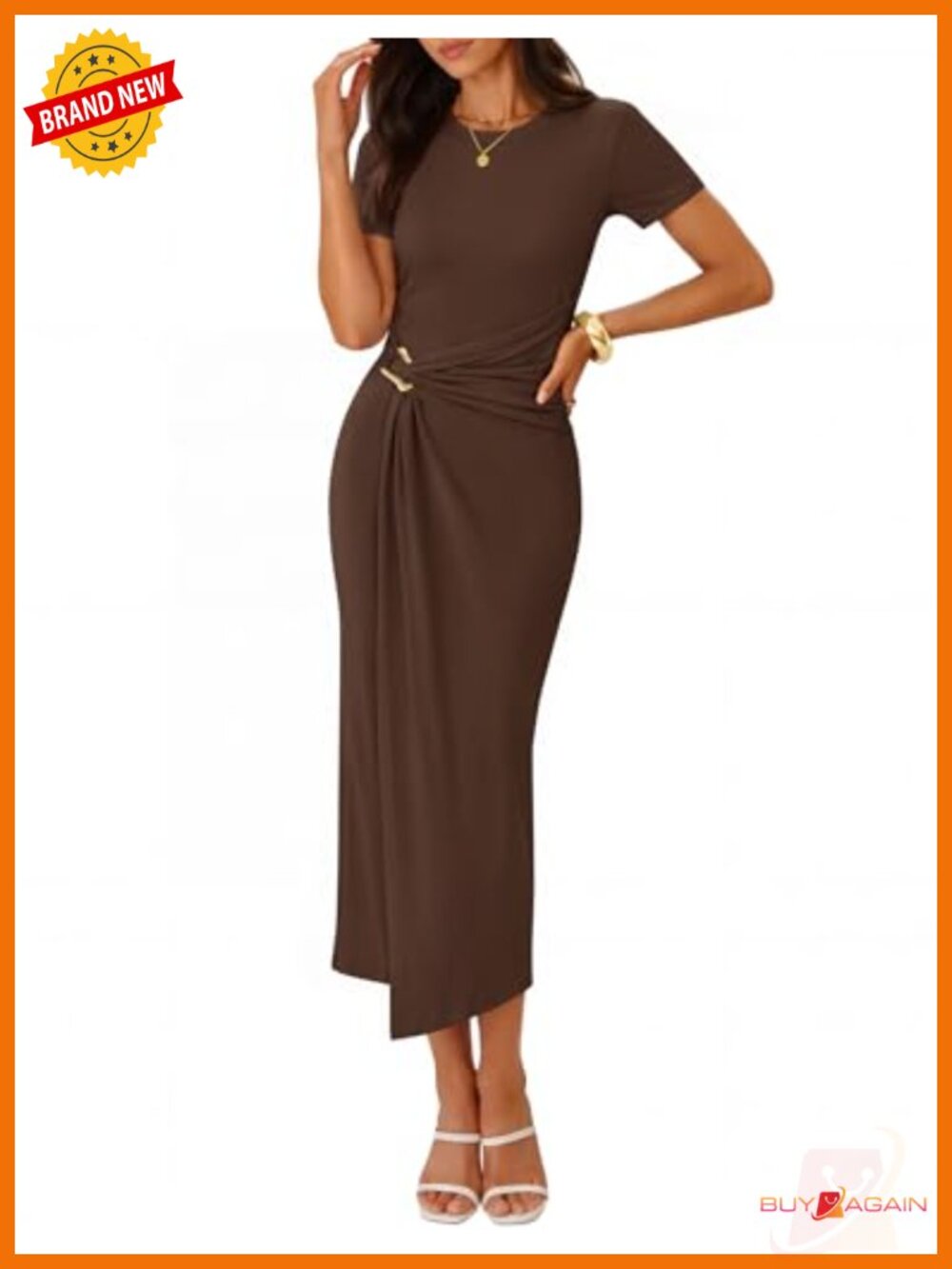 Women's Summer Short Sleeve Wrap Midi Cocktail Dress Viscose Blend